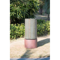 Latitude Run® Cylinder Ribbed Tower Water Fountain With Rustic Base, Outdoor Bird Feeder / Bath Cement Fountain