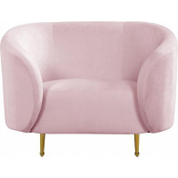 Mercer41 Sandy Velvet Accent Chair In Pink With Metal Gold Legs