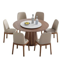 Corrigan Studio Nordic simple solid wood round dining table sets with sintered stone turntable