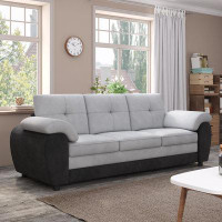 Latitude Run® 81.9" L 3-Seat Soft Modern Upholstered Black Leather Sofa With Light Gray Velvet Spacious Comfort