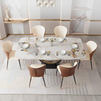 GOLDEN ZOOS Modern Simple Dining Table Rock Plate Light Luxury Dining Table And Chair Combination Light High-End Long Ta