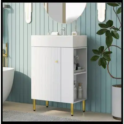Mercer41 Bathroom vanity, Storage Cabinet, Single Ceramic Vessel Sink, Right side storage