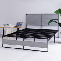 Ebern Designs Cadre de lit en métal V4 de 14 po avec tête de lit et pied de lit, plateforme de matelas avec espace de ra