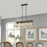 Gracie Oaks Gandhi 5 - Light Kitchen Island Linear Pendant with Wood Accents