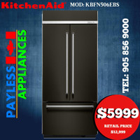 Kitchenaid KBFN506EBS 36 French Door Fridge With 20.8 Cu. Ft. &amp; Platinum Interior Design Black Stainless Steel