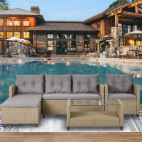 Wildon Home® Outdoor, Patio Furniture Sets, 4 Piece Conversation Set Wicker Ratten Sectional Sofa With Seat Cushions