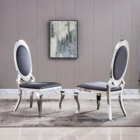 Rosdorf Park Set of 2 Dining Chairs with Oval Backrest in Velvet Upholstery and Stainless Steel Legs