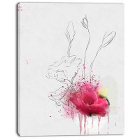 Design Art 'Rose Flowers Sketch with Colour Splashes' Painting Print on Wrapped Canvas