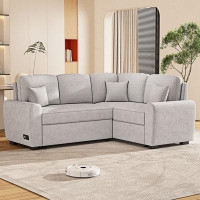 Latitude Run® Sectional Sleeper Sofa with 3 Pillows,USB Charging Port and Plug Outlet