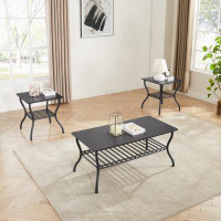 Wenty Modern Style 3-Piece Coffee Table Set Rectangle Coffee Table With 2 Square End Side Table Retro Design Coffee Tabl