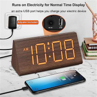 Ebern Designs Wooden Digital Alarm Clocks For Bedrooms - Electric Desk Clock With Large Numbers, Usb Port, Battery Backu