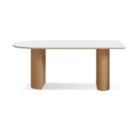 Hokku Designs 62.99" White+Burlywood Rock Beam+Solid Wood Dining Table