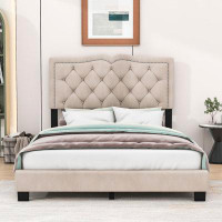 Winston Porter Upholstered Bed with Tufted and Nailhead Trim Headboard