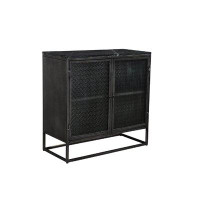Tree Line Furniture Cabinet With Iron Marble Glass, Made Of Wood And 2 Door - Black