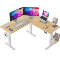 Accentuations by Manhattan Comfort Modern Electric Standing Desk 50 Inch L-Shaped Design With Engineered Wood Top