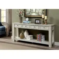 Wildon Home® Sofa Table Antique White Rustic Solid Wood Storage Table Open Shelf Bottom Living Room 1Pc Side Table.