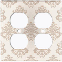 WorldAcc Metal Light Switch Plate Outlet Cover (Damask Tan 1 - Double Duplex)