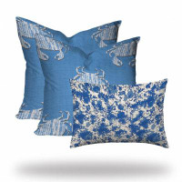 HomeRoots Set Of Three 20" X 20" Blue And White Crab Zippered Coastal Throw Indoor Outdoor Pillow