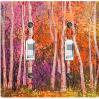 WorldAcc Metal Light Switch Plate Outlet Cover (Colorful Forest Trees Orange - Double Toggle)
