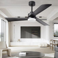 Ebern Designs 52 Inch  Ceiling Fan With Light, Modern Dimmable Ceiling Fan With 3 Reversible Blades, Remote Controls, Fo
