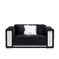 Mercer41 Two-Seater Black Velvet Sofa Velvet Solid + Manufactured Wood 2 33.07 x 70.08 x 40.16