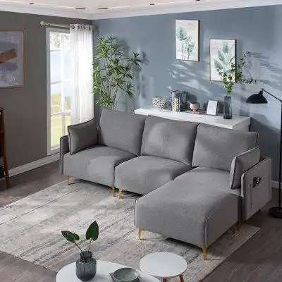 Everly Quinn L Shape Sectional Sofa With USB