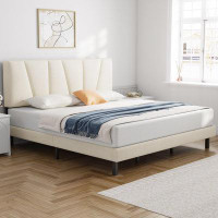 Latitude Run® King Bed Frame Upholstered Platform with Headboard and Strong Wooden Slats