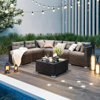 Ebern Designs Zechariah 107" Wide Outdoor Rectangle Patio Sectional Set with Cushions