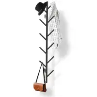 Latitude Run® Modern Metal Wall Clothes Rack, Purse Rack With 11 Hooks-Tree Black