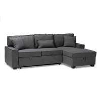 Lefancy.net Lefancy Dark Grey Fabric Upholstered Right Facing Storage Sectional Sofa with Pull-Out Bed