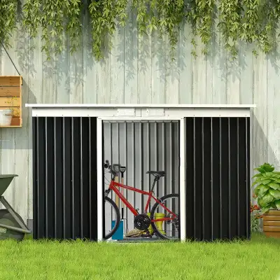 9’ x 4’ Outdoor Metal Storage Shed Organizer w Double Doors, Ventilation for Garden Tools, Grey