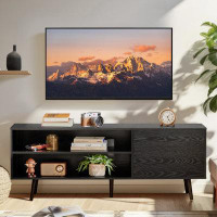 George Oliver TV Stand for Living Room with Storage for TV up to 70 inch,Black TV Console Table