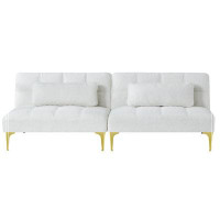 Mercer41 Convertible sofa bed futon with gold metal legs teddy fabric