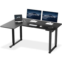 MotionGrey - Electric Height Adjustable Sit to Stand L Shape Desk - White (63 Inch Table Top)