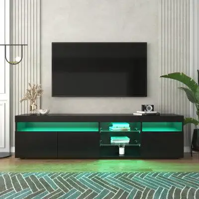 Latitude Run® Modern Design TV Stands For Tvs Up To 80'', LED Light Entertainment Centre, Media Console With Multi-Funct