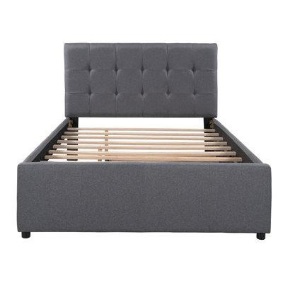 Red Barrel Studio Linen Upholstered Platform Bed With Trundle in Beds & Mattresses
