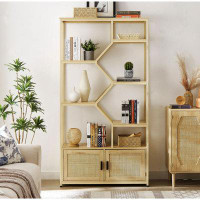 Bay Isle Home™ Dessens Rattan Bookshelf 7 tiers Bookcases Storage Rack with cabinet