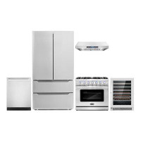 Cosmo 5 Piece Kitchen Package with 36" Freestanding Gas Range  36" Under Cabinet 24" Built-in Fully Integrated Dishwashe