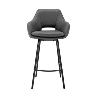 Lux Comfort 37x 22 x 24_26" Grey On Black Faux Leather Comfy Swivel Counter Stool