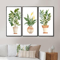 Bayou Breeze Houseplant Monstera & Peace Lily - 3 Piece Floater Frame Print on Canvas