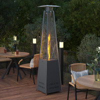 Flash Furniture Sol Stainless Steel Pyramid Outdoor Patio 42,000 BTU Propane Heater with Wheels for Commercial & Residen