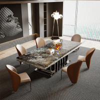 POWER HUT Italian Light Luxury Marble Dining Table And Chair Dining Set