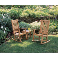 Oxford Garden Classic Teak 3-Piece End Table and Rocking Chair Chat Set