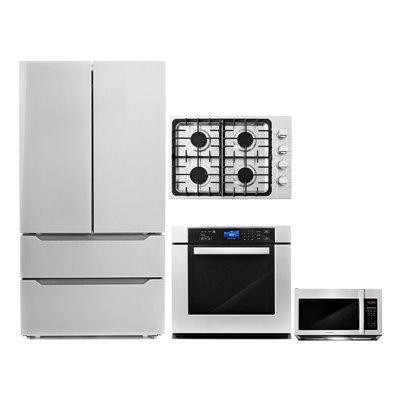 Cosmo 4 Piece Kitchen Package 30" Gas Cooktop 30" Single Electric Wall Oven 30" Over-the-range Microwave & Energy Star F in Refrigerators