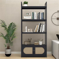 Latitude Run® 4-Tire Freestanding Bookcases, Bookshelf With Storage Rack Shelves And 2 Doors Cabinets