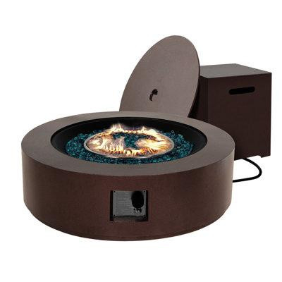 Latitude Run® Charylene 12'' H x 41'' W Cast Iron Propane Outdoor Fire Pit with Lid in BBQs & Outdoor Cooking
