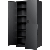 Rubbermaid Metal Garage Storage Cabinet With Lock, 71" Locking Tool Cabinet With 2 Doors And 5 Shelves, Tall Steel Cabin