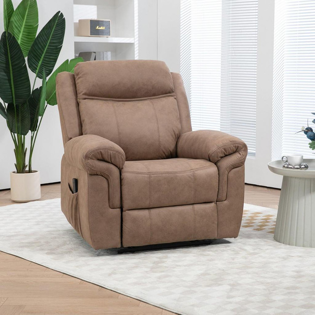 MANUAL RECLINER CHAIR WITH VIBRATION MASSAGE, SIDE POCKETS, MICROFIBRE RECLINING CHAIR FOR LIVING ROOM, BROWN in Chairs & Recliners - Image 2