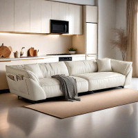 PULOSK 109.45" Green Genuine Leather Modular Sofa cushion couch