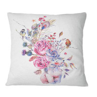 East Urban Home Blue And Pink Polar Bear Flower Bouquet - Traditional Printed Throw Pillow